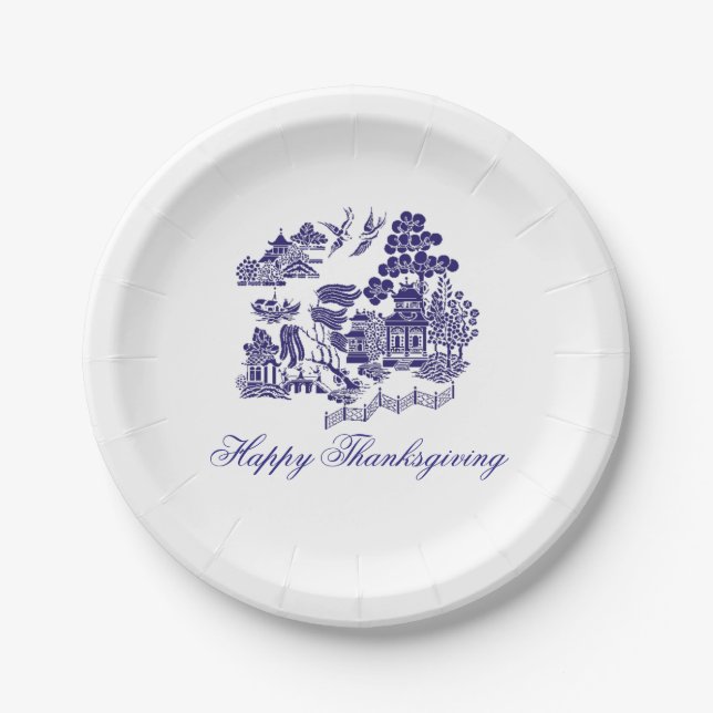 Blue Willow Pattern Your Greeting or Holiday Paper Plate (Front)