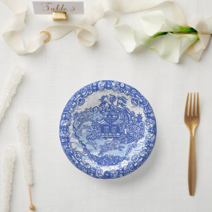 Blue Willow Rabbit Classic Asian Vintage Crackle Paper Plate