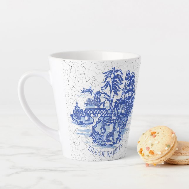 Blue Willow Rabbit Island Whimsical Crackle Look L Latte Mug (In Situ)