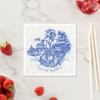 Blue Willow Rabbit Island Whimsical Crackle Look