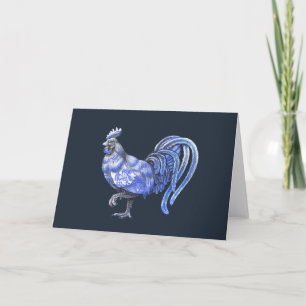 Blue Willow Rooster Greeting Card