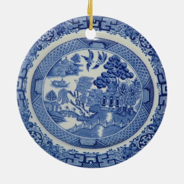 Blue Willow Round Ornament 2 Images (Back)