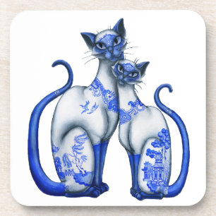 Blue Willow Siamese Cats Coaster