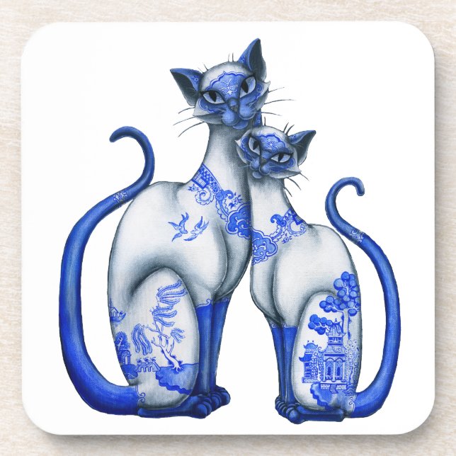 Blue Willow Siamese Cats Coaster (Front)
