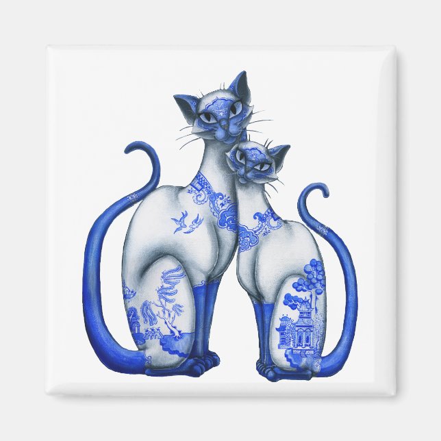Blue Willow Siamese Cats Magnet (Front)