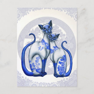Blue Willow Siamese Cats Postcard