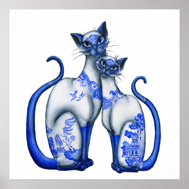 Blue Willow Siamese Cats Poster (Front)