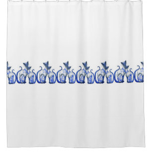Blue Willow Siamese Cats Shower Curtain