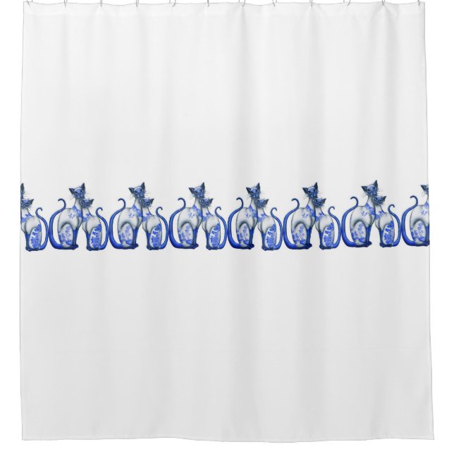 Blue Willow Siamese Cats Shower Curtain (Front)