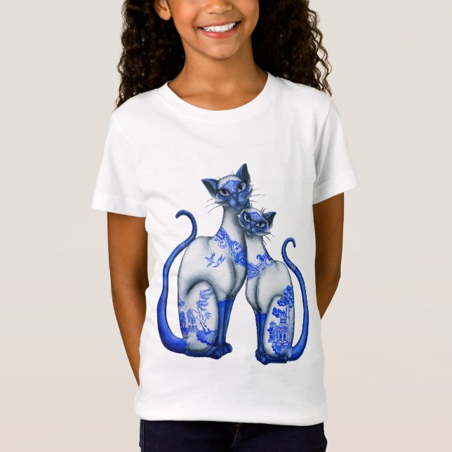 Blue Willow Siamese Cats T-Shirt (Front)