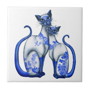 Blue Willow Siamese Cats Tile