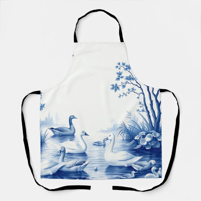 Blue Willow Swans Lake Scene Apron (Front)