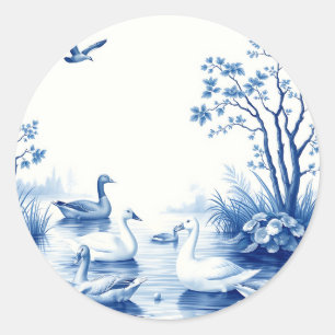 Blue Willow Swans Lake Scene Classic Round Sticker