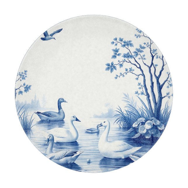 Blue Willow Swans Lake Scene Cutting Board (Front)