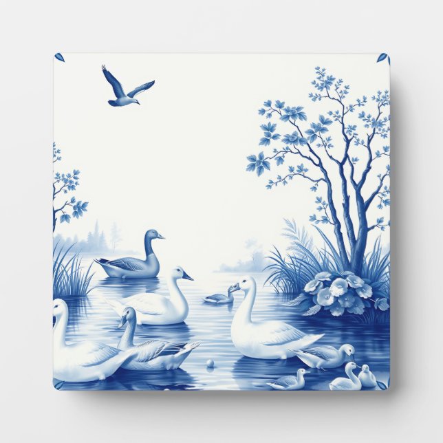Blue Willow Swans Lake Scene Plaque (Front)
