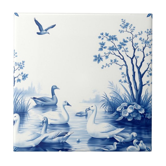 Blue Willow Swans Lake Scene Tile (Front)