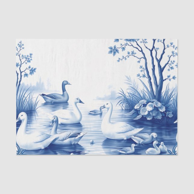 Blue Willow Swans Lake Scene Tissue Paper (Front)