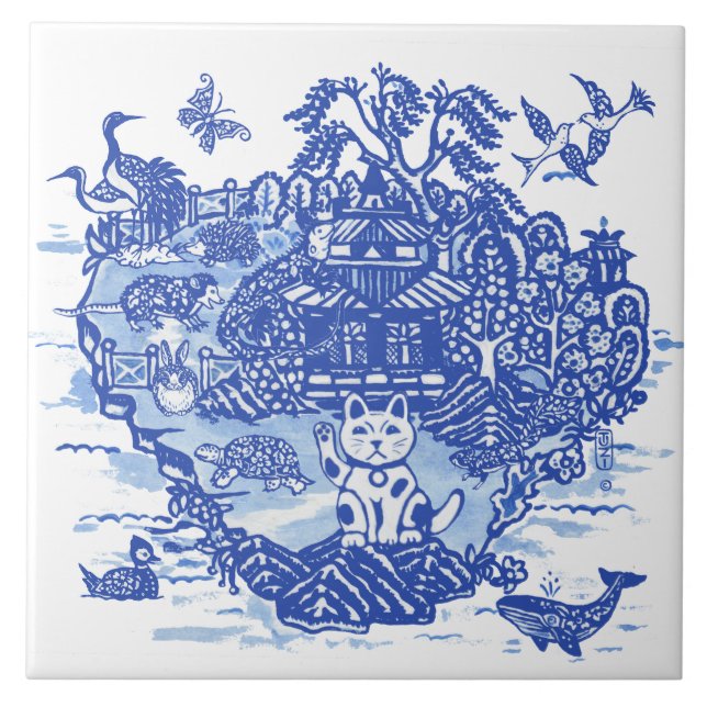 Blue Willow Unusual Fun Animal Iguana Hedgehog  Tile (Front)