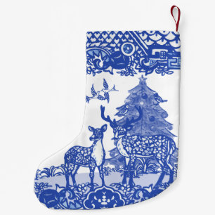 Blue Willow Woodland Deer Xmas Tree Bird Holiday S Small Christmas Stocking