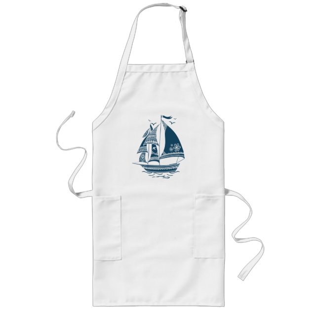 Blue Wind Sailing Boat Long Apron (Front)