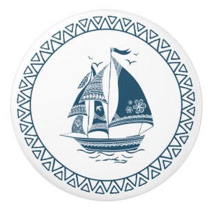 Blue Wind Sailing Nautical Boat Ceramic Knob