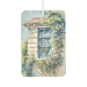 Blue Window Stone Wall Cottage Vines Car Air Freshener