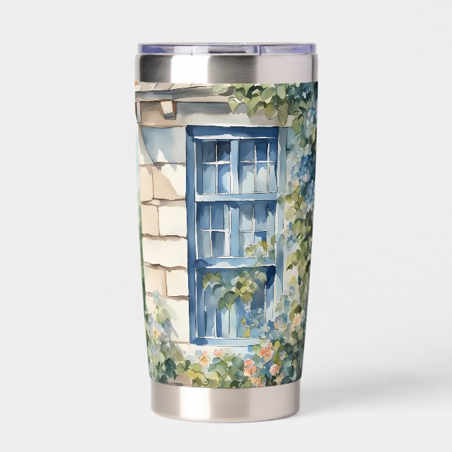 Blue Window Stone Wall Cottage Vines Insulated Tumbler (Front)