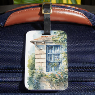 Blue Window Stone Wall Cottage Vines Luggage Tag