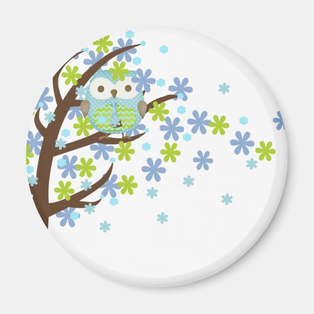 Blue Windy Tree Owl Magnet (Front)