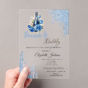 Blue Wine Roses Drips Bridal Shower  Acrylic Invitations