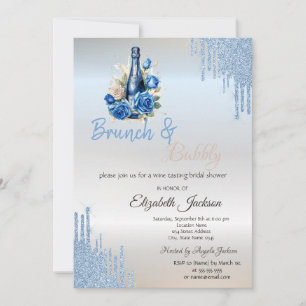 Blue Wine Roses Drips Bridal Shower  Invitation
