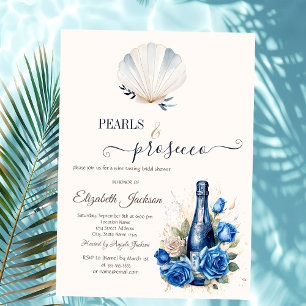Blue Wine Roses Seashell Pearls & Prosecco  Invitation