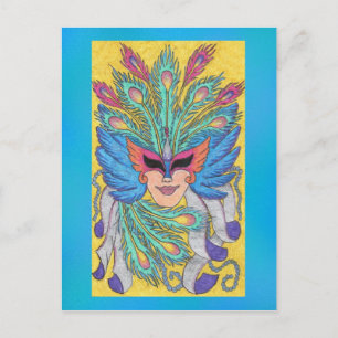 Blue Wing Mardi Gras Mask Postcard
