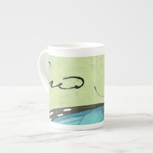 Blue-Winged Butterfly on Teal Postcard Bone China Mug