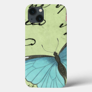 Blue-Winged Butterfly on Teal Postcard iPhone 13 Case