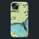 Blue-Winged Butterfly on Teal Postcard iPhone 13 Case<br><div class="desc">This teal postcard carries a message of beauty. A delicate blue-winged butterfly rests on the card,  obscuring some of the script it contains. This Vision Studio print would make a great addition to your home!</div>