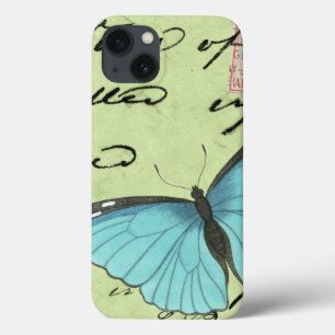 Blue-Winged Butterfly on Teal Postcard iPhone 13 Case