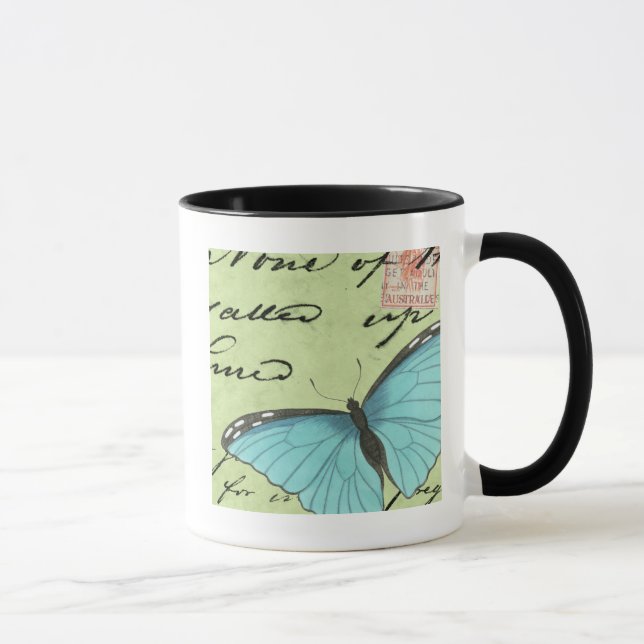 Blue-Winged Butterfly on Teal Postcard Mug (Right)