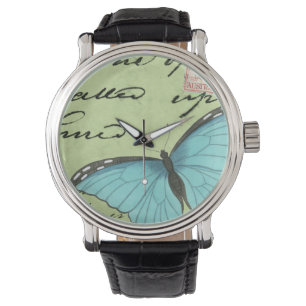 Blue-Winged Butterfly on Teal Postcard Watch