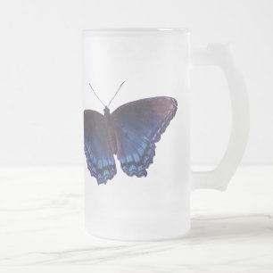 Blue winged Butterfly with wings open Frosted Glass Beer Mug