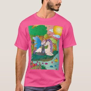 Blue winged fairy with purple haired unicorn at a T-Shirt