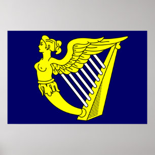 Blue Winged Maiden Harp, Ireland flag Poster