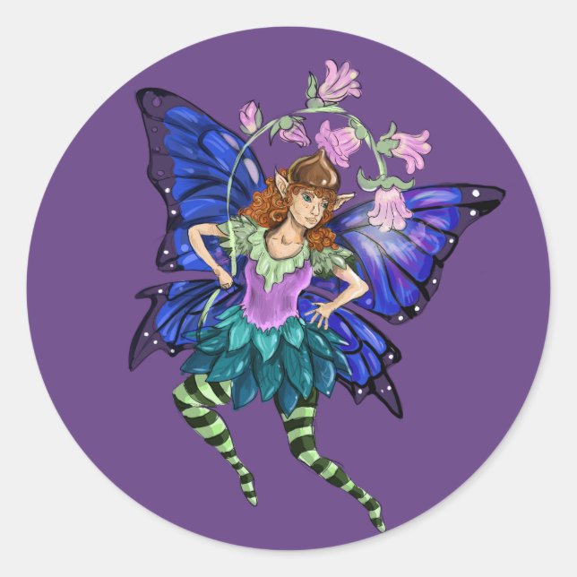 Blue Winged Pixie Classic Round Sticker (Front)