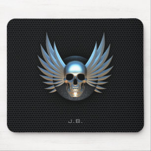 Blue Winged Skull Mouse Pad