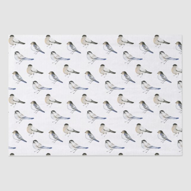 Blue Winged Winter Warbler Birds Tissue Paper (Front)