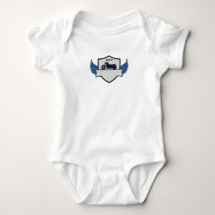 Blue wings, grey and motorcycle baby bodysuit