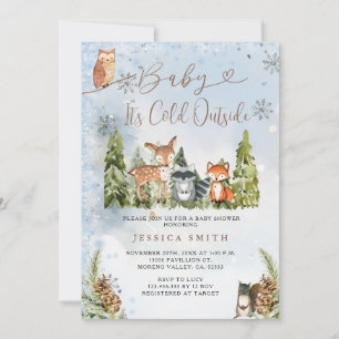 Blue Winter Animals Woodland Boy Baby Shower Invitation
