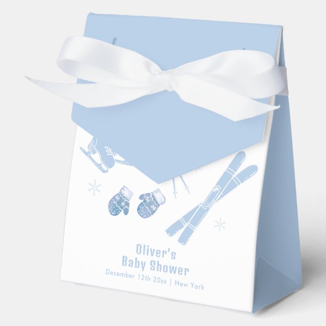 Blue Winter Après Bébé Ski Boy Baby Shower  Favour Box (Front)