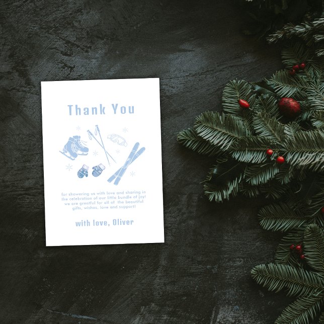 Blue Winter Après Bébé Ski Boy Baby Shower  Thank You Card (Blue Winter Après Bébé Ski Boy Baby Shower Thank You Card)