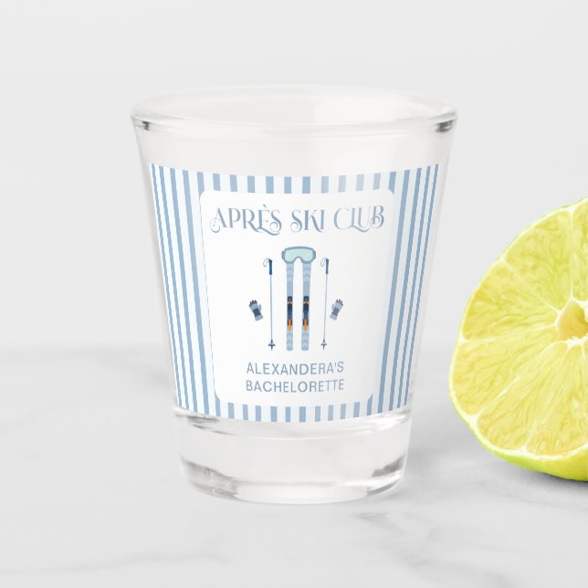 Blue Winter Apres Ski Bachelorette Party  Shot Glass (Front)